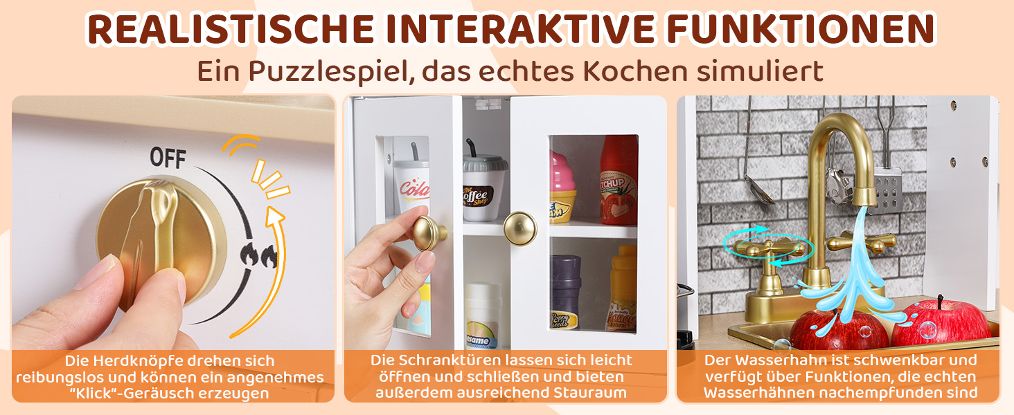 Дерев'яна дитяча кухня MAMIZO з підсвіткою та звуком, 90x30x90 см, з аксесуарами та 2 ящиками для зберігання, іграшка для дітей від 3 років, білий колір