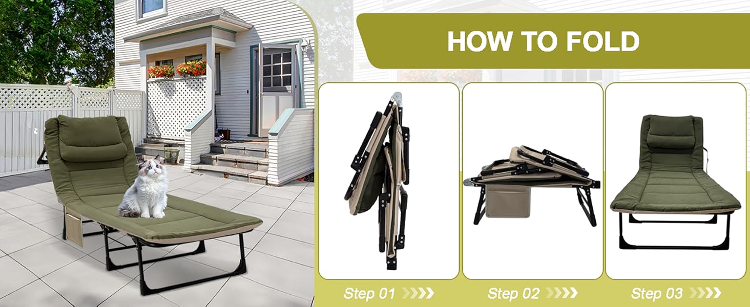 Розкладне кемпінгове ліжко XXL — Широка складана койка-розкладачка з регульованою спинкою для відпочинку, риболовлі та саду, зелена