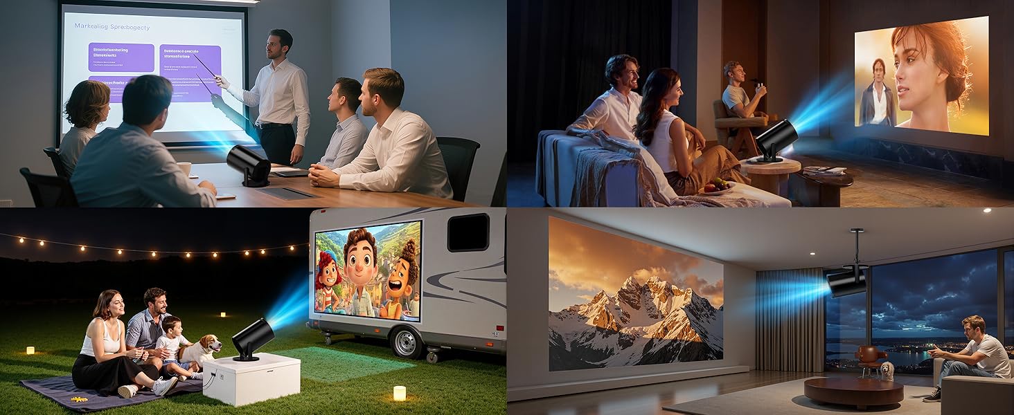 Портативний проєктор Mini Beamer 4K Full HD з Wi-Fi 6, Bluetooth 5.4 та автоматичною корекцією трапецеїдальних спотворень. Підтримка 4K, Full HD, 1080P. Сумісний з TV Stick, USB, Laptop, PC. В комплекті миша та пульт дистанційного керування. Чорний колір.