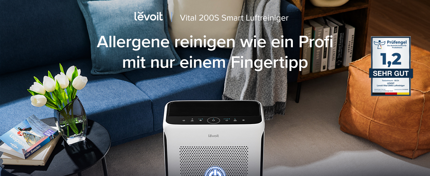 Повітряочищувач LEVOIT з HEPA-фільтром: для дому, від грибка, пилу, алергенів та запахів, з керуванням через додаток, таймером, нічним режимом та світлом, матовий білий