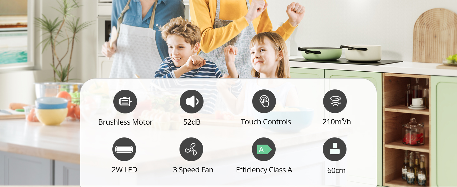 Похила витяжка для кухні FIREGAS 60 см з LED-підсвіткою, 3 рівня швидкості, режимами відводу та рециркуляції (вугільний фільтр)