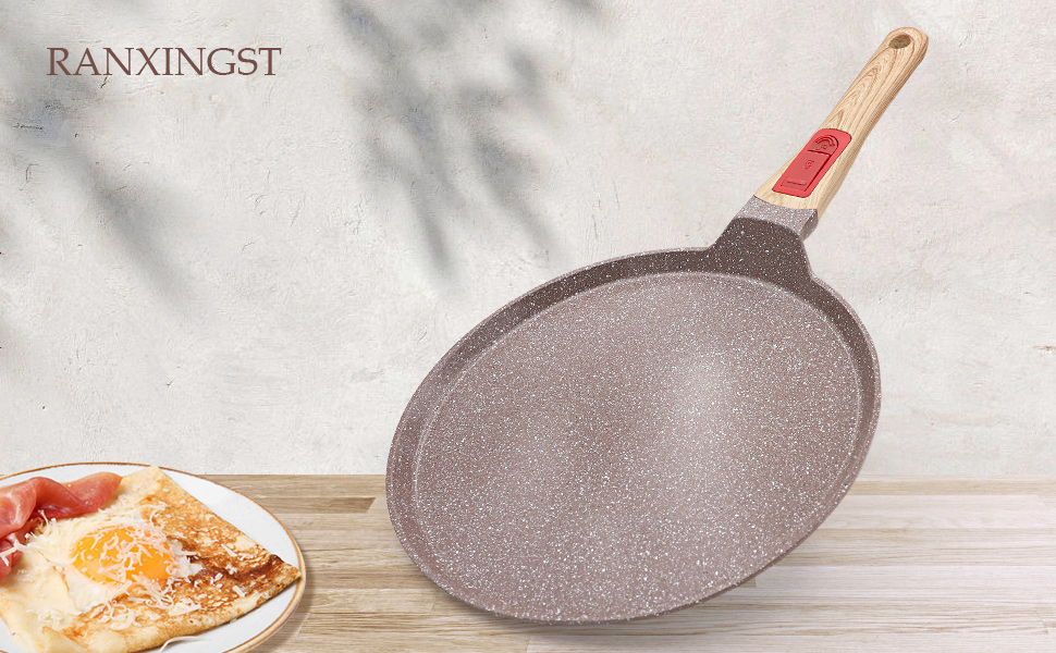 Сковорода для крепів з знімним ручками - антипригарне покриття з кераміки - сковорода для палачинків з розподільником тіста (колір: коричневий, діаметр 25 см)