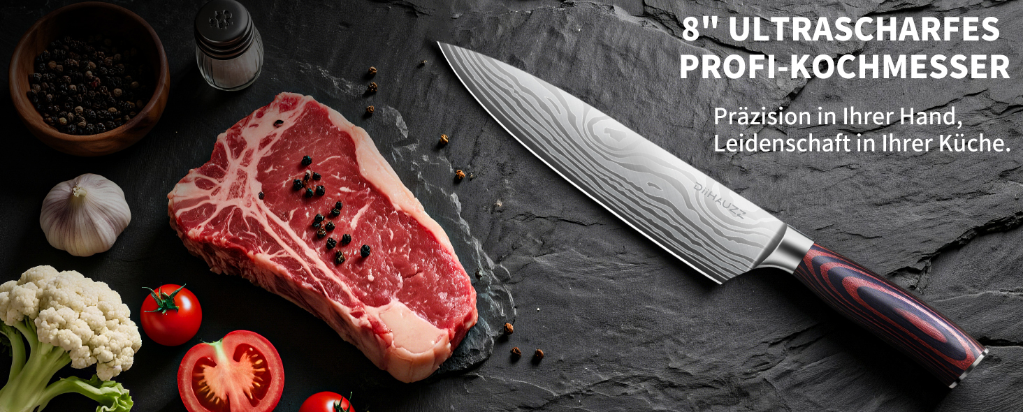 Професійний кухонний ніж, 20 см: високоякісний сталевий ніж для шеф-кухаря з ергономічною ручкою