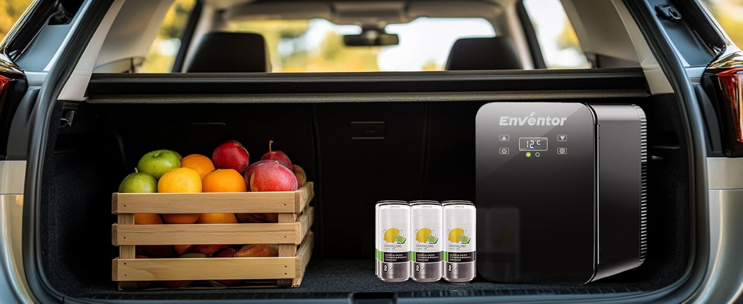 Mini холодильник Enventor 10L: компактний, тихий, з функцією охолодження та нагріву (12V/220V) для авто, спальні, офісу, косметики (чорний)