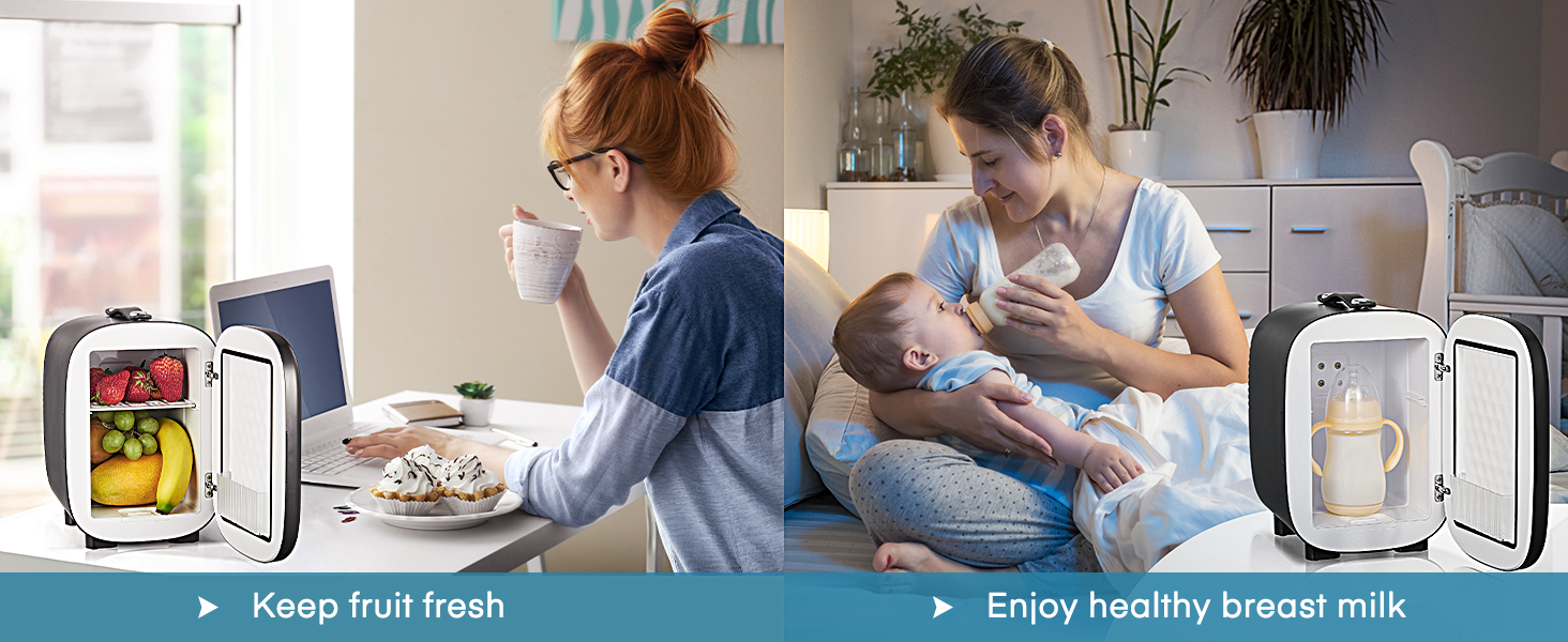 Міні холодильник FOHERE 5 літрів / 6 банок, USB живлення, 220V AC/12V DC, для напоїв та косметики, білий (чорний)