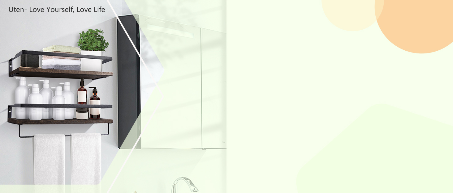 Набір підвісних полиць з дерева Uten (2 шт), рустикальна настінна полиця з тримачем для рушників, світло-коричнева — для ванної, кухні, вітальні та спальні