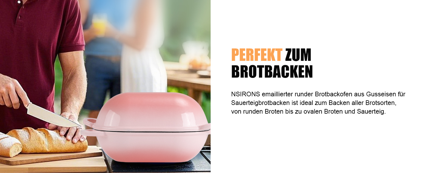 Форма для випікання хліба з кришкою Gusseisen, 23 см, емальована чавунна форма, 2.75 л, підходить для духовки (переливи синьо-зеленого та рожевого кольорів)