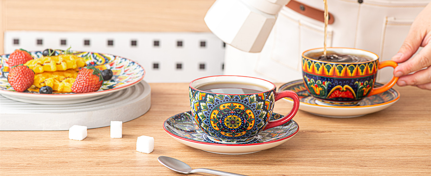 Кавовий сервіс Henten Home з порцеляни, 6 чашок, 250 мл, ручної роботи, набір для 6 осіб. Включає чашки та блюдця