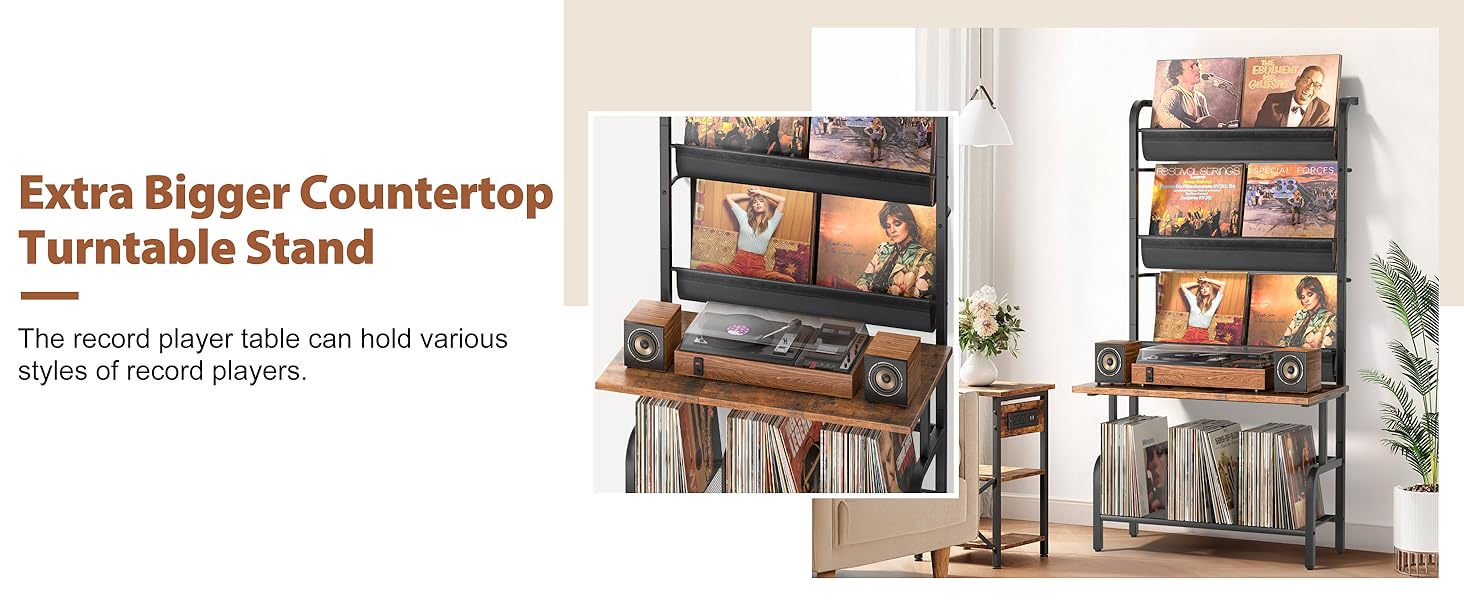 Стійка для програвача вінілу з полицями для зберігання платівок (до 300 альбомів)