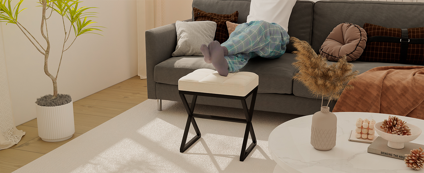 Пуф для макіяжу, пуф-табуретка з льону, сірий, 40x30x46 см, HBD033G