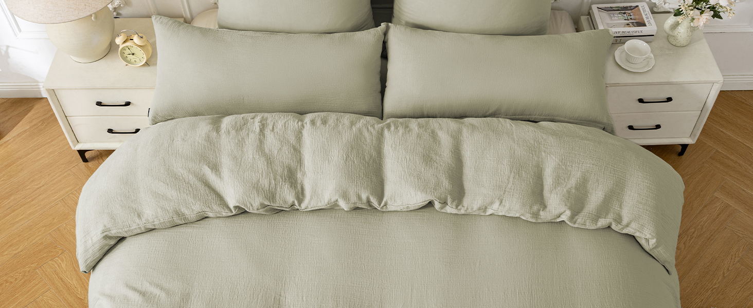 Набір постільної білизни SOULFUL з мусліну 200x200, бавовна, 2 шт. (простирадло 135x200 см, 2 наволочки 80x80 см), з блискавкою, ÖKO-TEX, Небесно-зелений