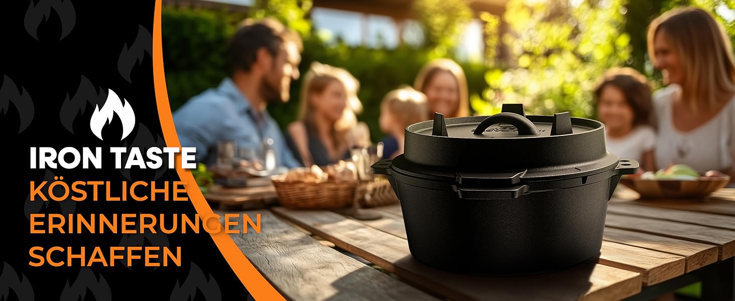Набір чавунний казан Dutch Oven 4.5л з кришкою, підставкою та підйомником для кришки, підходить для 2-4 осіб