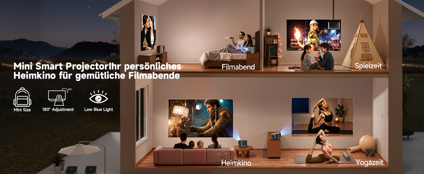 Magcubic Mini Beamer 4K/8K Android 14: Портативний проектор 1080P, 600 ANSI, WiFi 6, Bluetooth 5.4, Автофокус, 180° поворот, 12W динамік для дому та вулиці (HY350 Max)