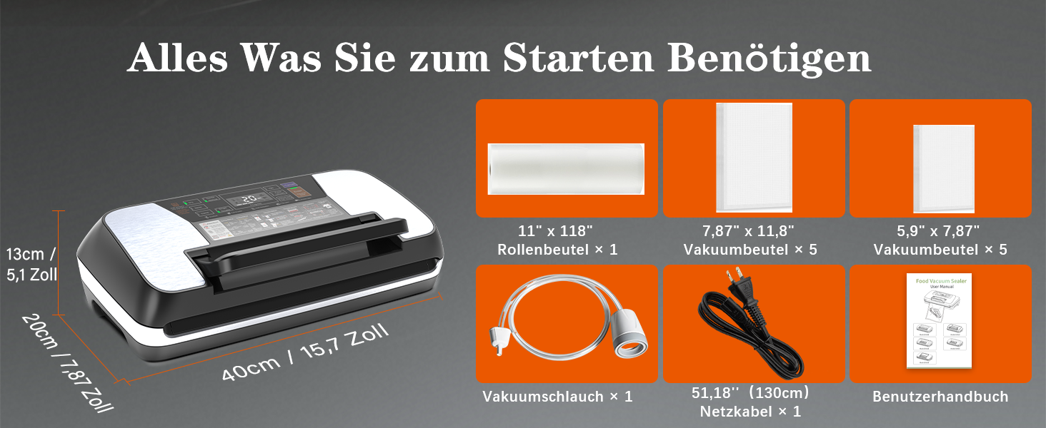 Вакууматор для продуктів 12-в-1 (95 kPa) з подвійним швом, системою Easy-Lock та вбудованим різаком, сріблястий