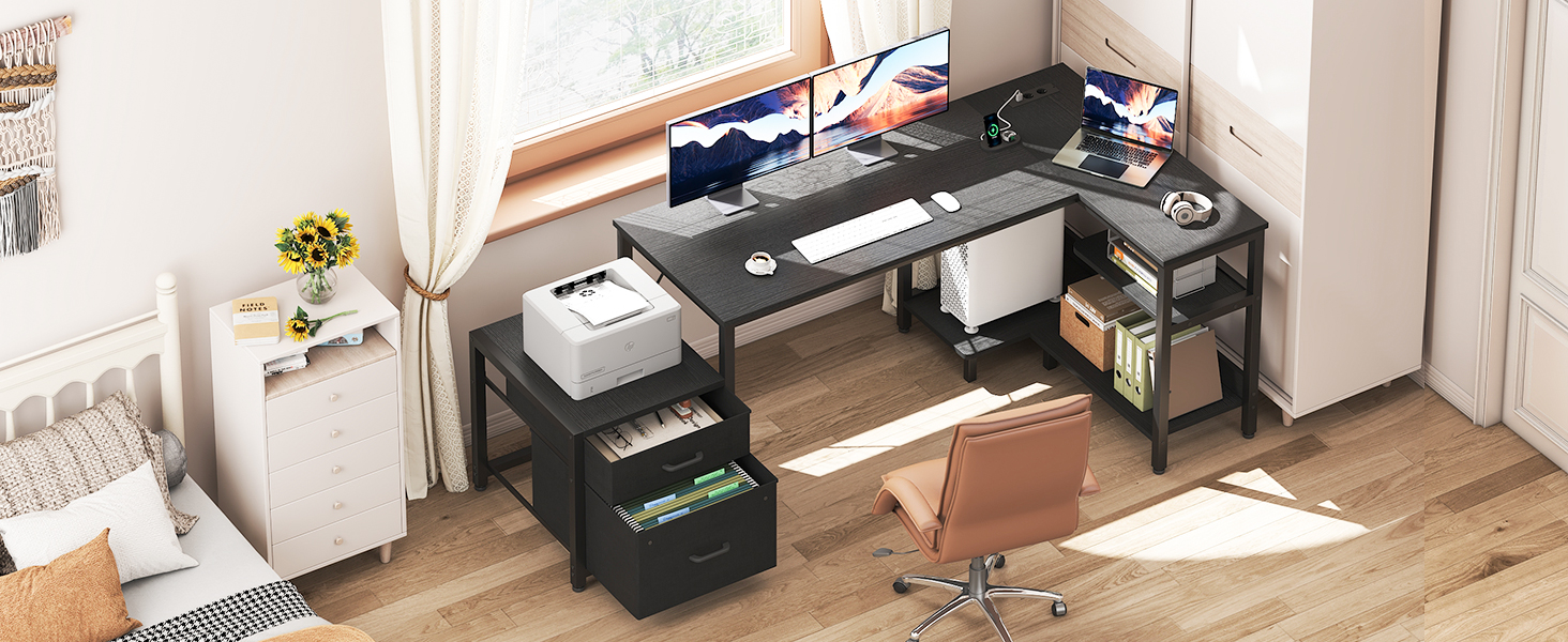 Комп'ютерний стіл Coleshome L-подібний з ящиками, розеткою, 160x80 см, білий (чорний)