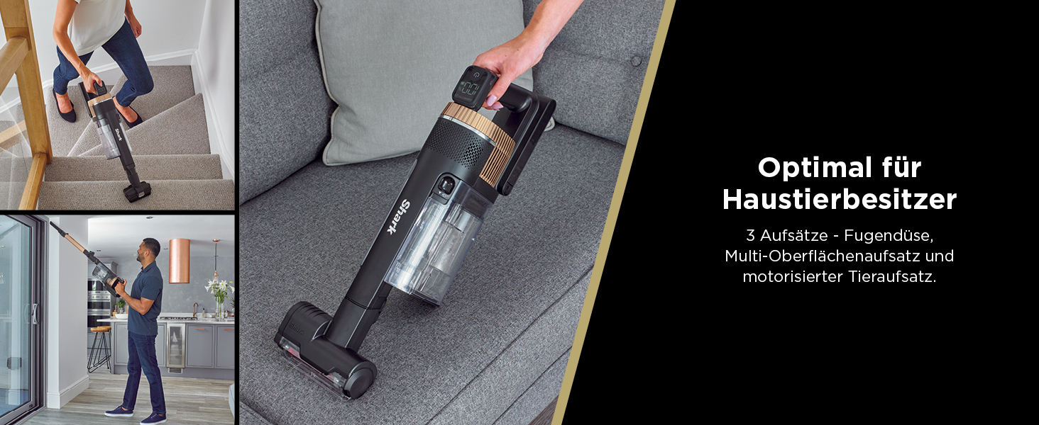 Пилосос акумуляторний Shark Stratos IZ400EUTBK безмішковий, для шерсті тварин, алергіків, килимів та твердих підлог, з автонабором та гнучкою трубою, сіро-рожевозолотий