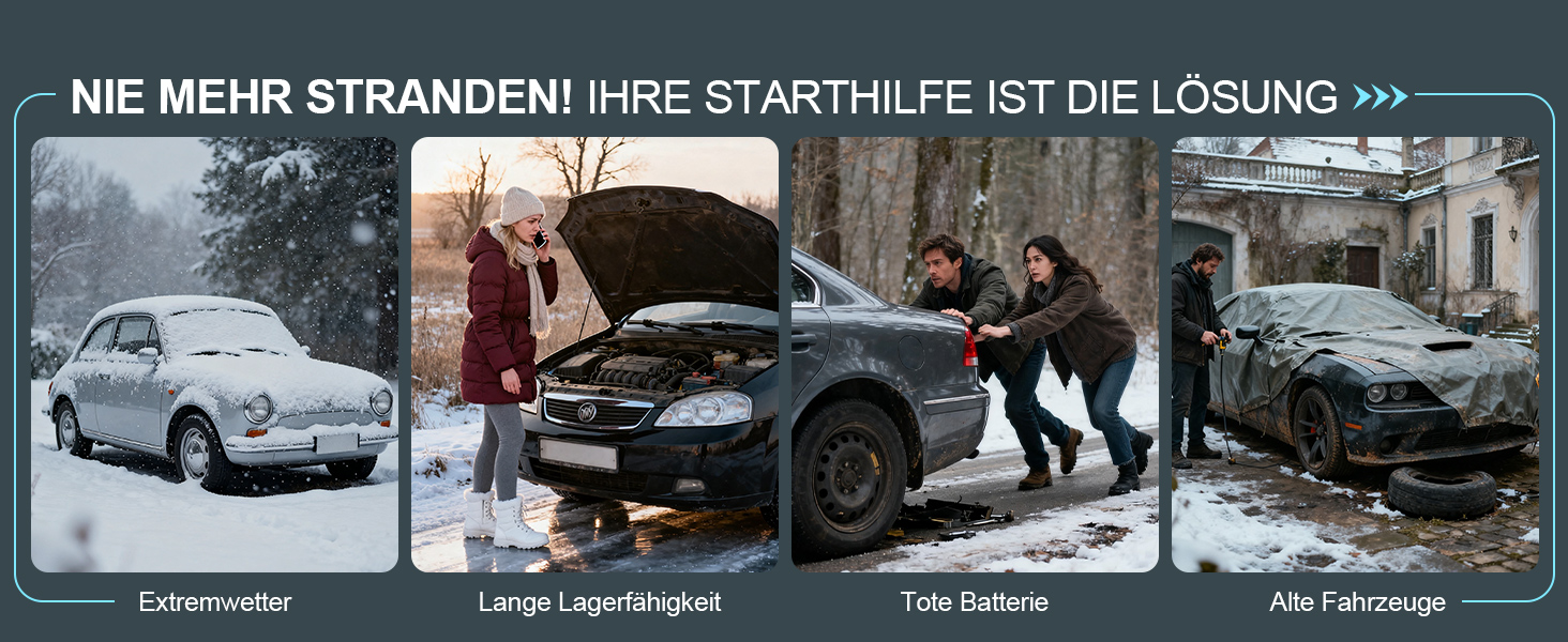Пусковий пристрій (бустер) для авто Starthilfe 8000A з компресором 150 PSI, Powerbank 12V для бензинових та дизельних двигунів до 10л, LED-дисплей, сірий