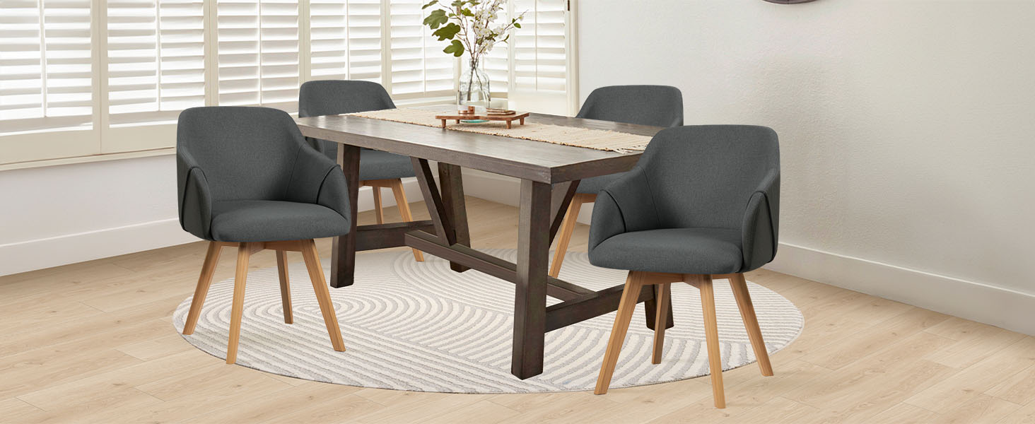 Обідні крісла Bekrvio (2 шт.) - обертаються, з підлокітниками, жовті, сірі, дерев'яні