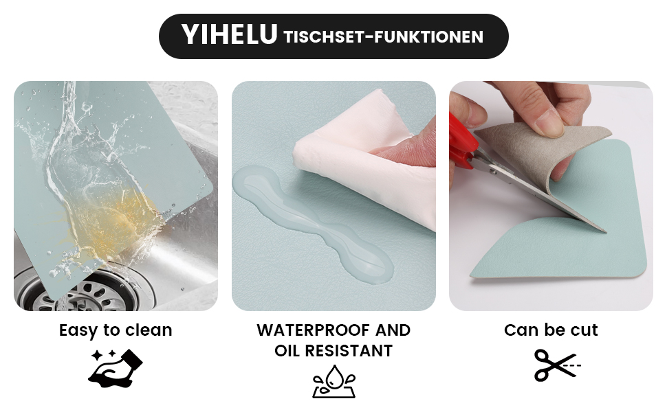Набори підставки під тарілки YIHELU, 6 шт., штучна шкіра, миються, неслизькі, для кухні та їдальні, м'ятно-зелений/слонова кістка