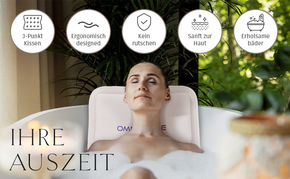 Подушка для ванни Omniverse Ganzkörper 125×40 см, для зросту 160–180 см, для гладких поверхонь, швидковисихаюча, для чутливої шкіри, біла