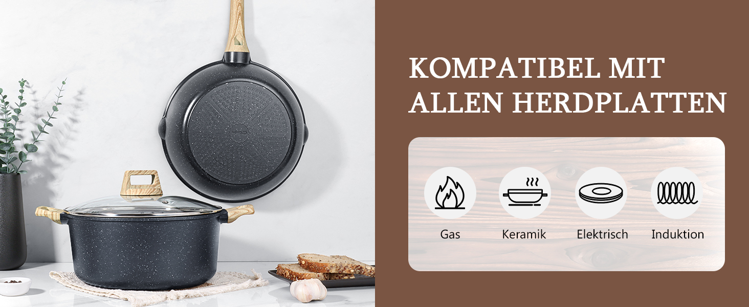 Сковорода з високим бортиком GiPP, 30 см, з кришкою, керамічне антипригарне покриття, 4.3 л, для всіх типів плит, білий (сірий), без PFOA/PFOS