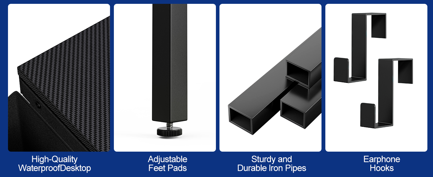 Ігровий стіл Grandder 120 см з розеткою та LED-підсвічуванням, комп'ютерний стіл з регульованими полицями та шухлядою, білий (100 x 50 см, карбоновий дизайн)