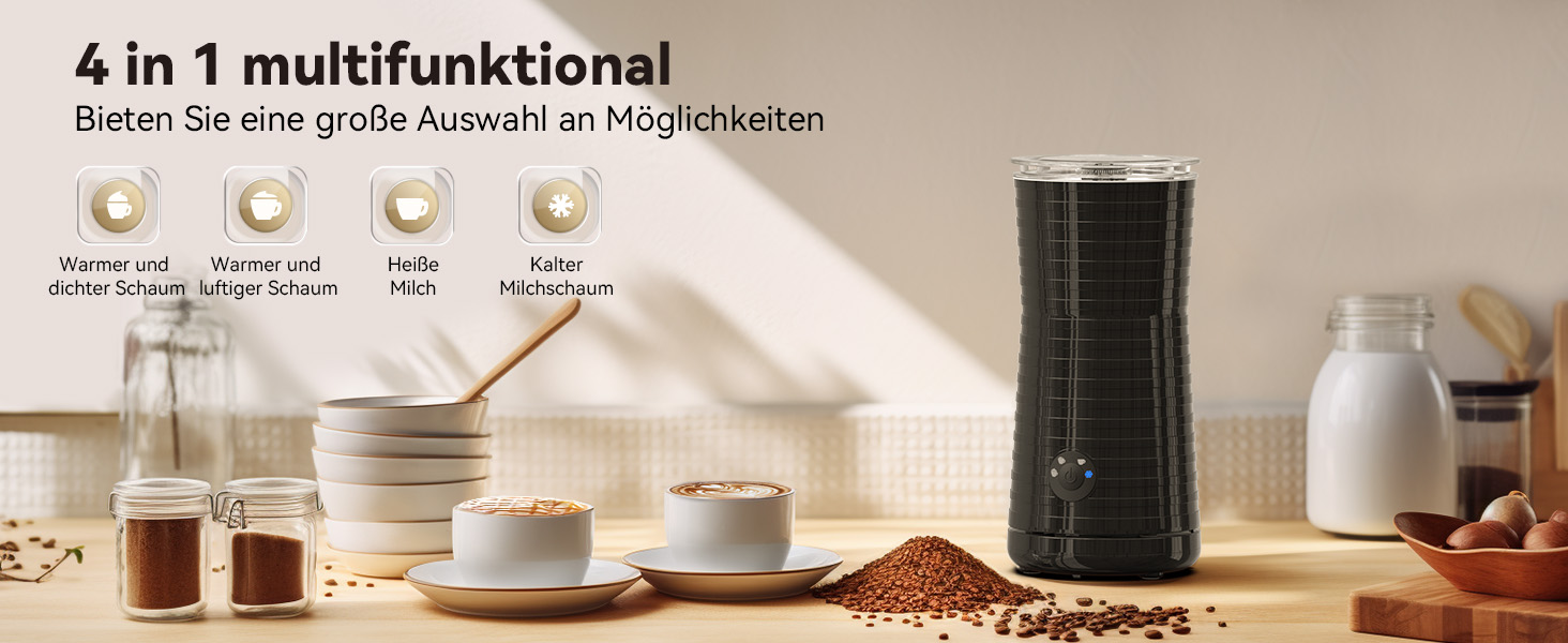 Morpilot Електричний спінювач молока 4-в-1, для лате, капучино, макіато (Чорний)