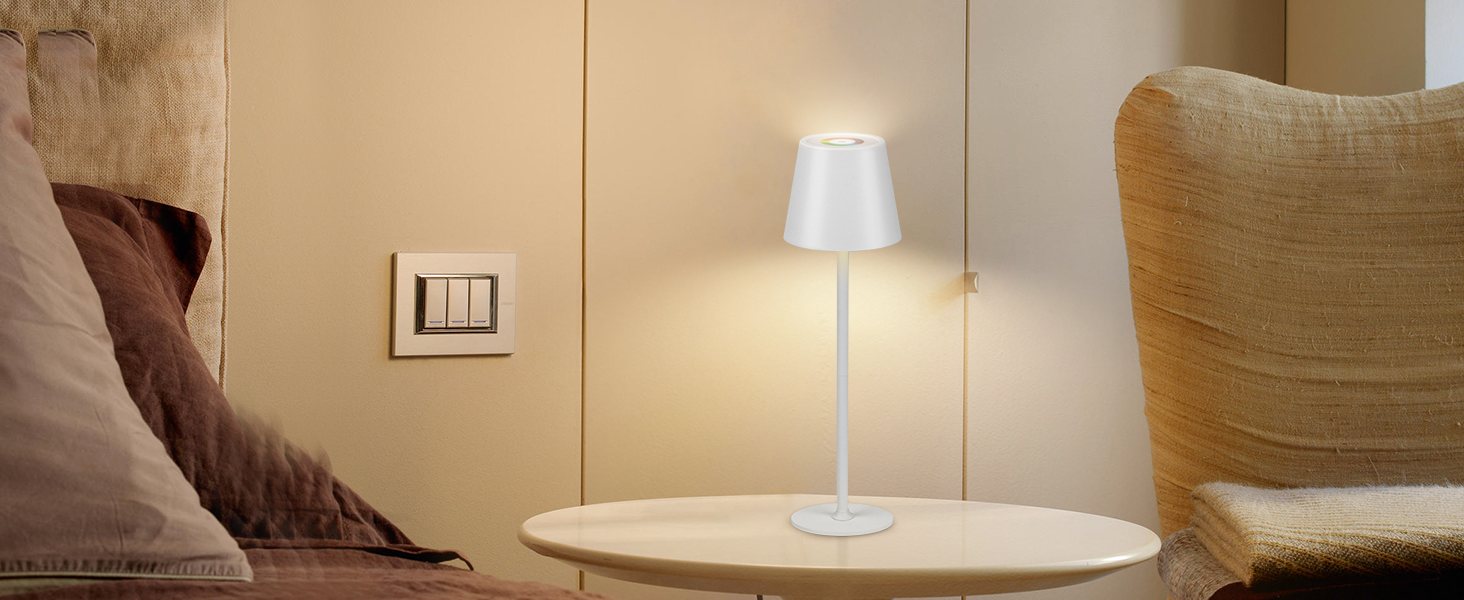 Дві бездротові LED-лампа настільні, перезаряджувані, 3000K та RGB, USB-C, 5500mAh, вологостійкі (Білий, 2 шт.)