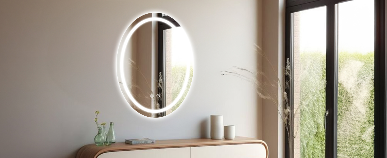 LED дзеркало для ванної кімнати 60x80 см, овальне з підсвічуванням, 3 кольори, регулювання яскравості, антизапарник