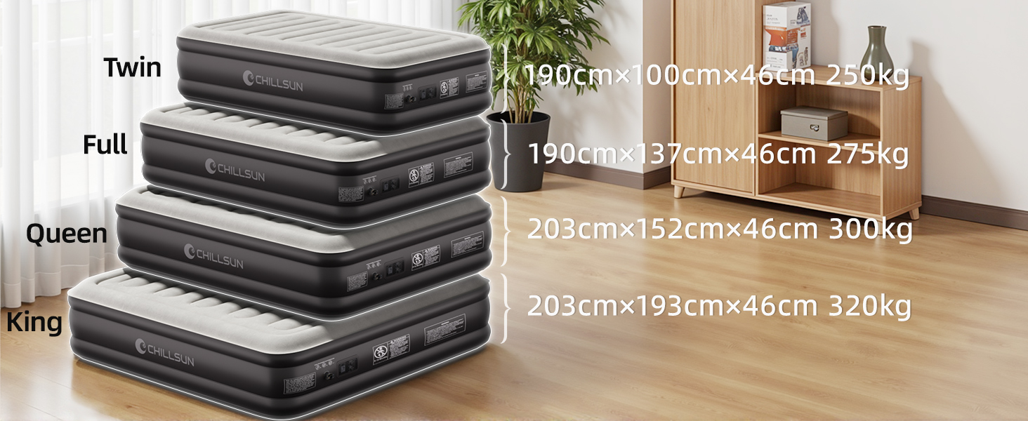 Надувне ліжко CHILLSUN® для 2 осіб, 203x152x46 см, з електричним насосом, водонепроникне, для кемпінгу та гостей