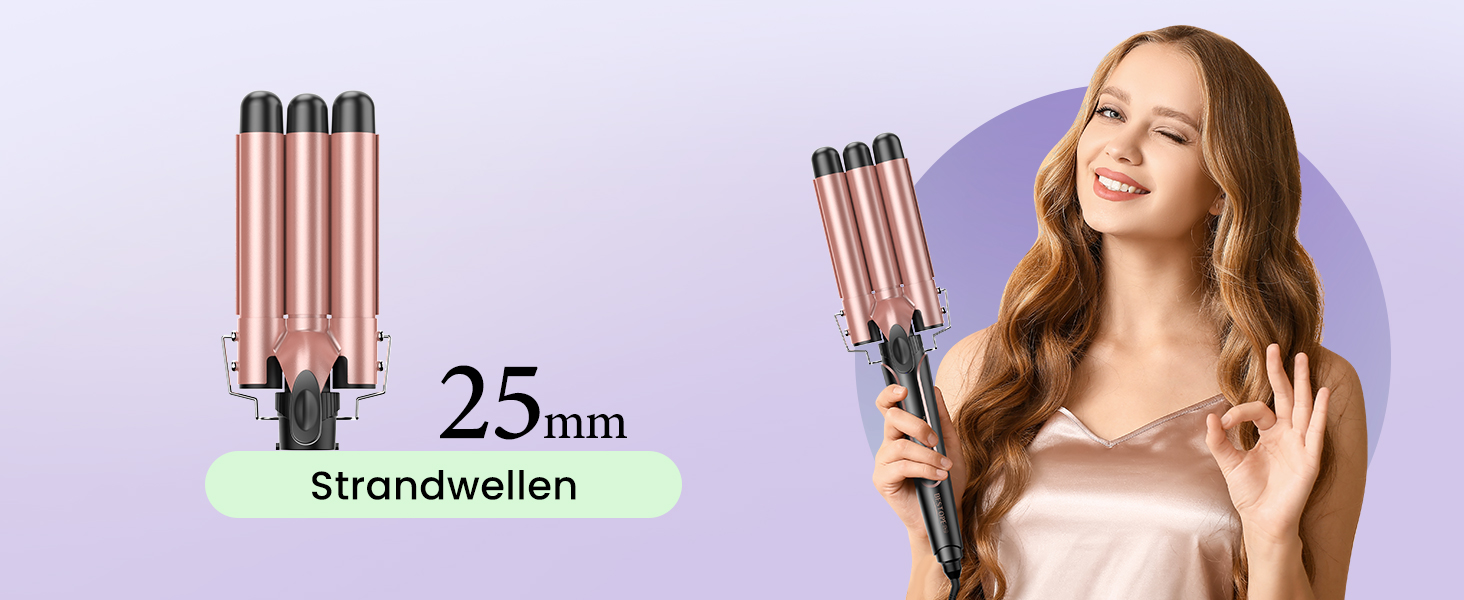 Набір для створення локонів BESTOPE PRO 5 в 1 з LED-дисплеєм: 3 насадки, регулювання температури, рукавичка, кліпси, рожеве золото