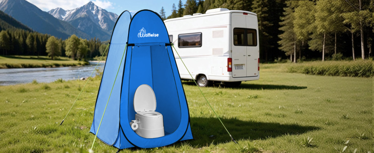 Складана душова кабіна-намет WolfWise для кемпінгу та переодягання, водонепроникний намет-туалет з UV-захистом, компактний та легкий (1,9м x 1м), синій