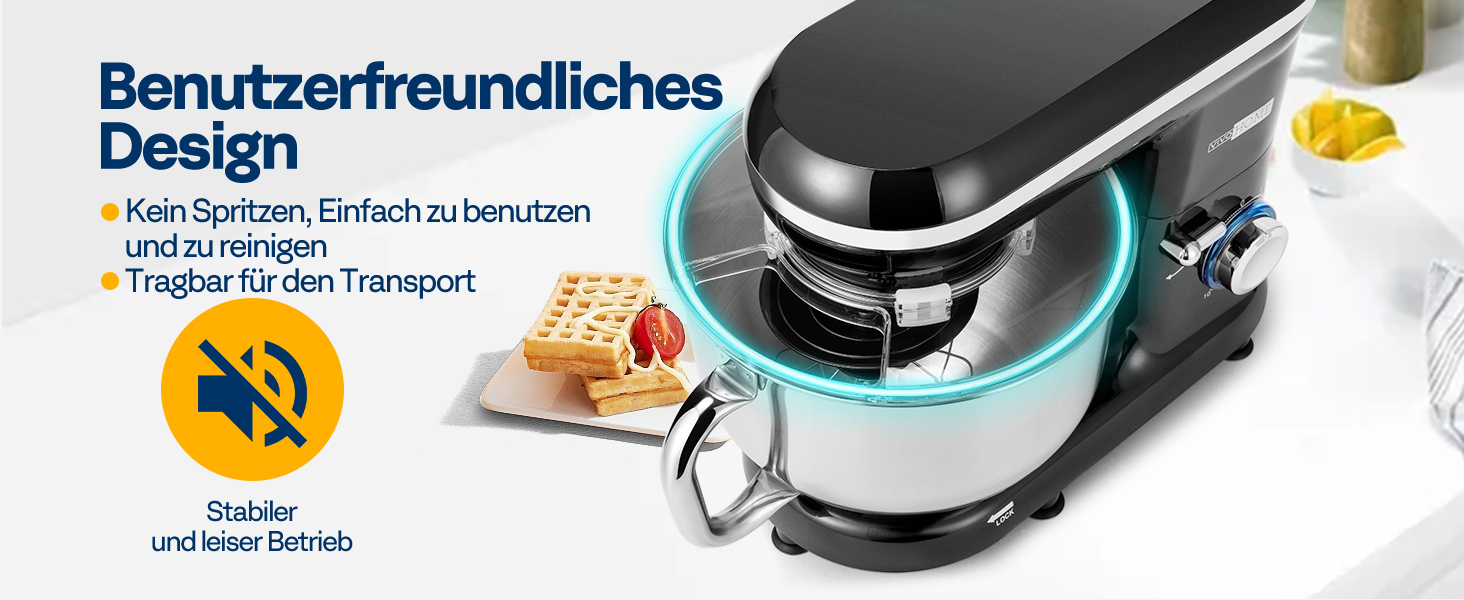 Кухонна машина VIVOHOME 5.7L, 660W з 10 швидкостями, міксер для тіста, чорна