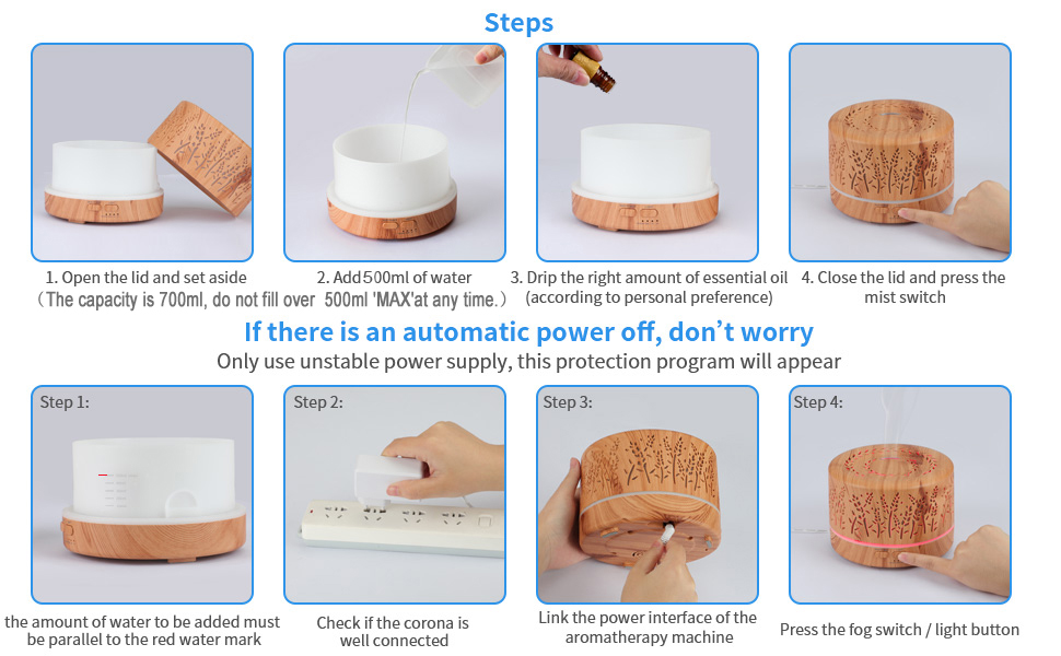 Мл Зволожувач повітря з аромадифузором, Ароматерапевтичний дифузор BPA без ефірних олій, Дифузор масел з таймером 7 світлодіодних кольорів світла для дитини Домашня спальня Офіс Yoga 500 мл Гілка дерева, 500