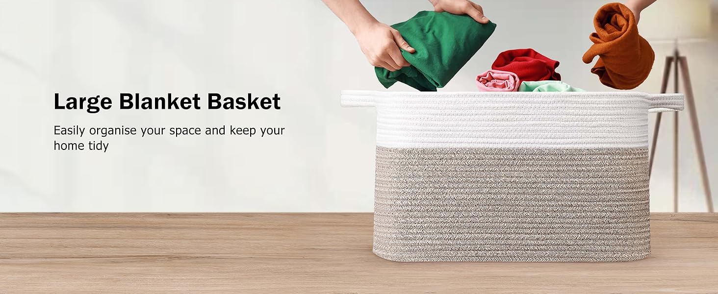 Кошики для білизни 2 шт. (63L) з бавовни, плетений, з ручками, для зберігання ковдр, одягу, іграшок, білий та коричневий