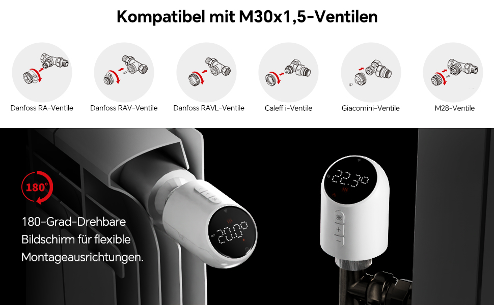 Розумний термостат для радіатора Beok WiFi з керуванням через Tuya, Google Assistant та Alexa, живлення від батарейок