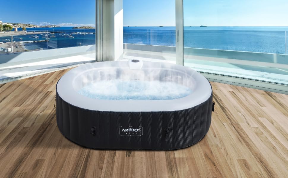 Надувний джакузі Arebos Whirlpool з LED-підсвіткою та підігрівом, 190x120 см, 90 масажних форсунок, 550 л, для 2 осіб, з кришкою