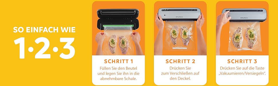 Вакууматор для продуктів Foodsaver FFS005X з вбудованим відсіком для рулонів, різаком та режимом для делікатних продуктів, комплект вакуумних пакетів