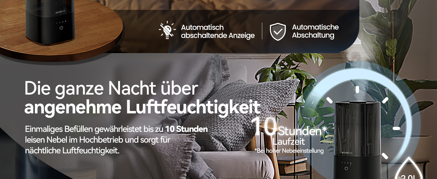 Зволожувач повітря автоматичний для спальні та великих приміщень 4.5л, з таймером, сенсором вологості, до 18 годин роботи, автовимкнення, 360° розпилення (Чорний)