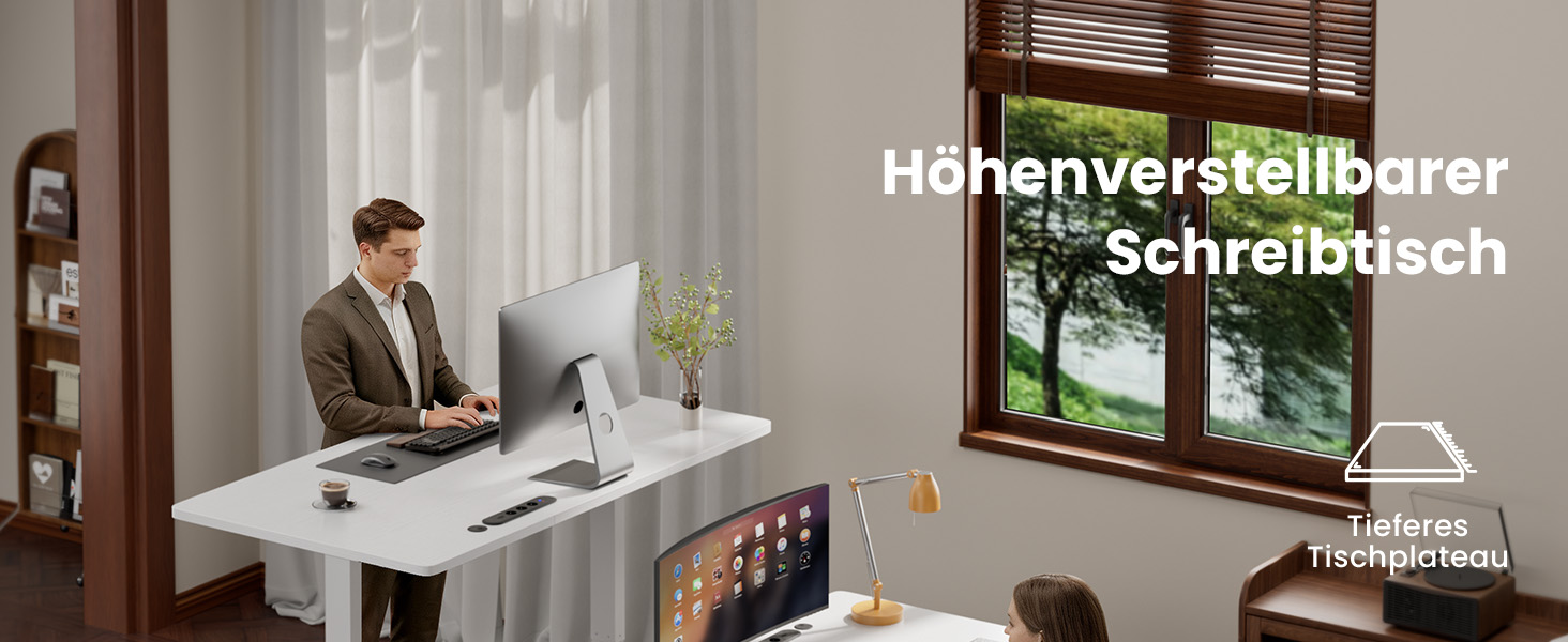 Електричний регульований стіл HLONONE 140x80 см з шухлядами, розетками та USB, білий. Стоячий стіл з функцією пам'яті.