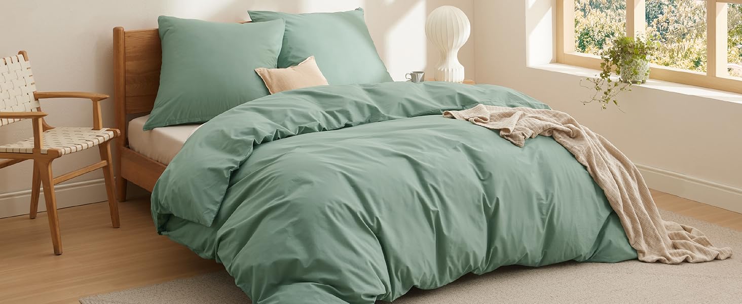 BEDSURE Комплект постільної білизни 135x200, бавовна, 4 частини - зелений колір, комплект з 2 наволочок 80x80 см, Oeko-TEX, застібка на блискавку