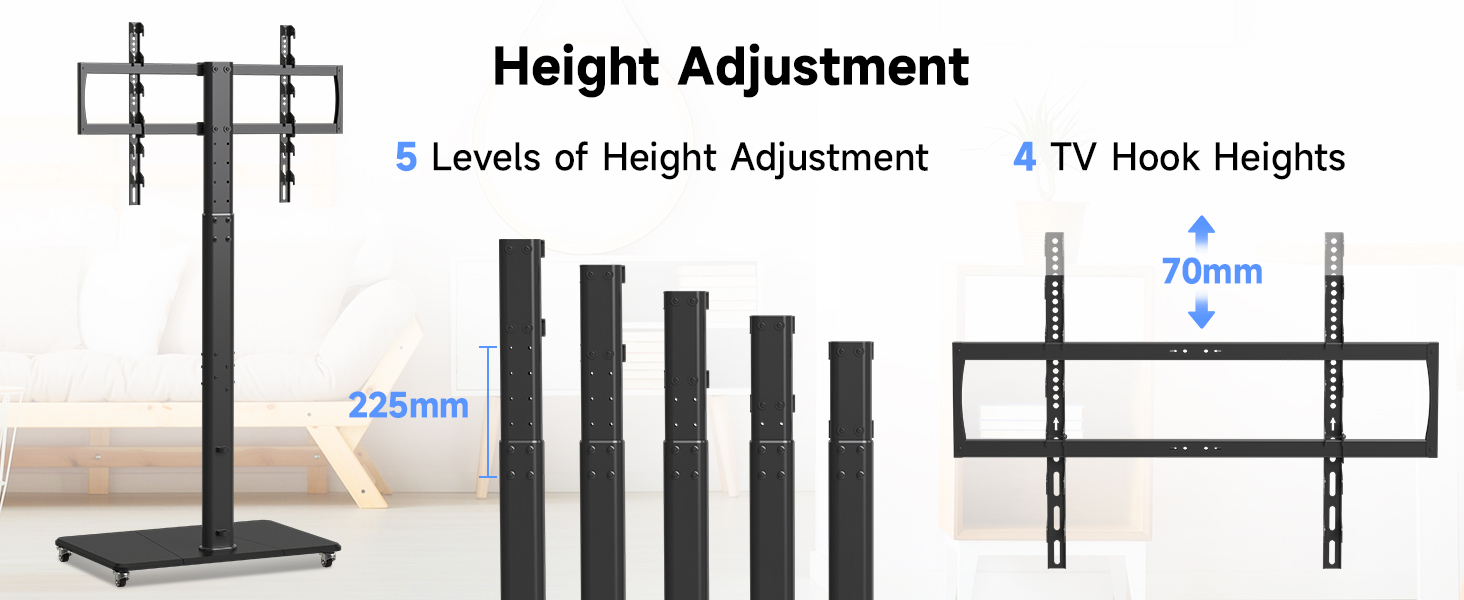 Підставка для телевізора на колесах, регульована по висоті, для екранів 42-70 дюймів, до 40 кг, VESA 600x400 мм