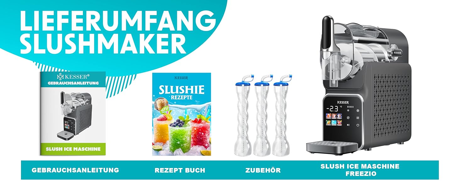 Машина для приготування сляш KESSER® - сляш-мейкер 2л - для сляш, коктейлів, фраппе, молочних коктейлів та замороженого соку - 25 хв та 6 програм - 3 стаканчика та книга рецептів в комплекті, антрацит