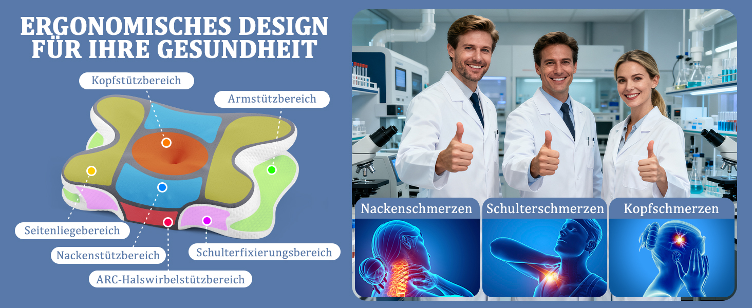 Ортопедична подушка для шиї з Memory Foam - для сну на боці, спині та животі. З покриттям з льонової тканини (темно-сірий)