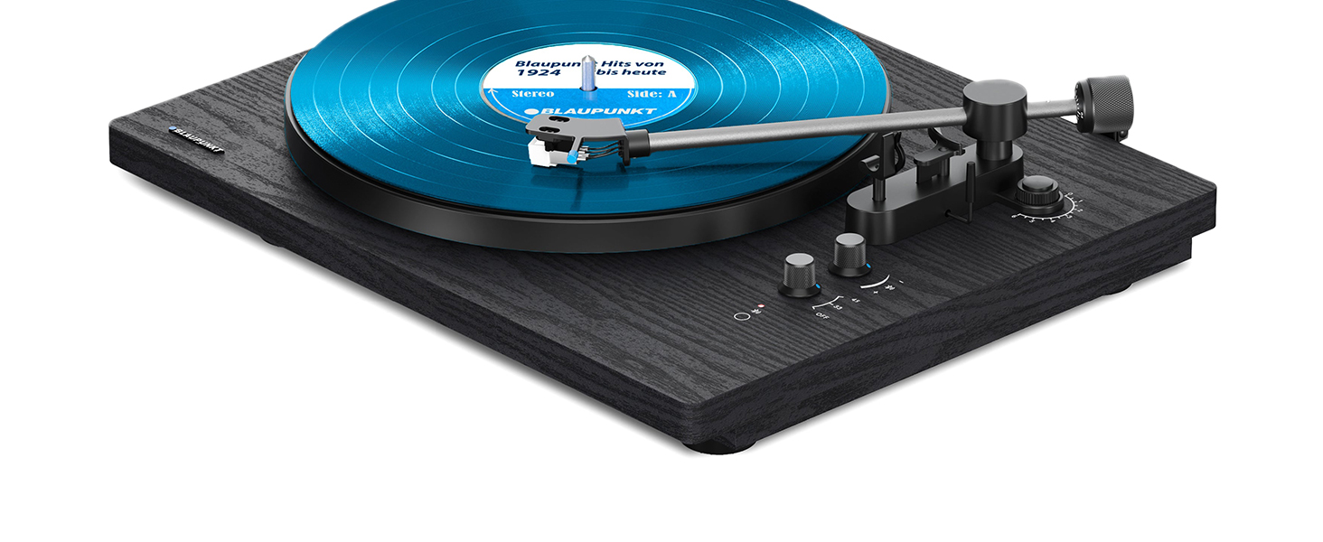 Вініловий програвач Blaupunkt TT 200 TX з кришкою, пружинним корпусом, системою Audio Technica MM, дві швидкості, автоматичне вимкнення, антискейтинг, ремінний привід