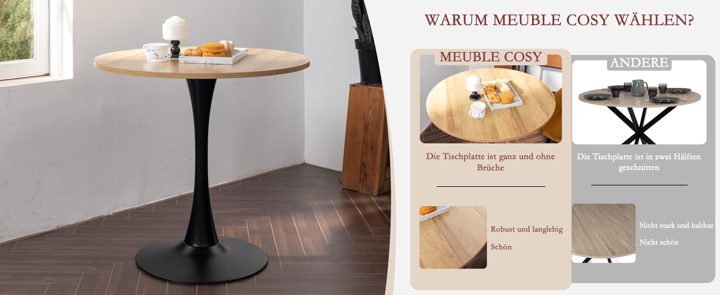 Круглий обідній стіл Cosy - 80x80x75 см, дуб + чорний, для кухні, вітальні, офісу