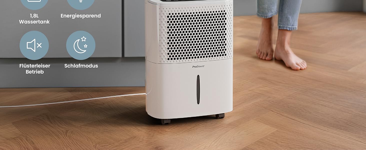 Pro Breeze® Eco Kompakt 12L/день: Електричний осушувач повітря з LED-дисплеєм, функцією сушіння білизни та Smart App (20 м²)