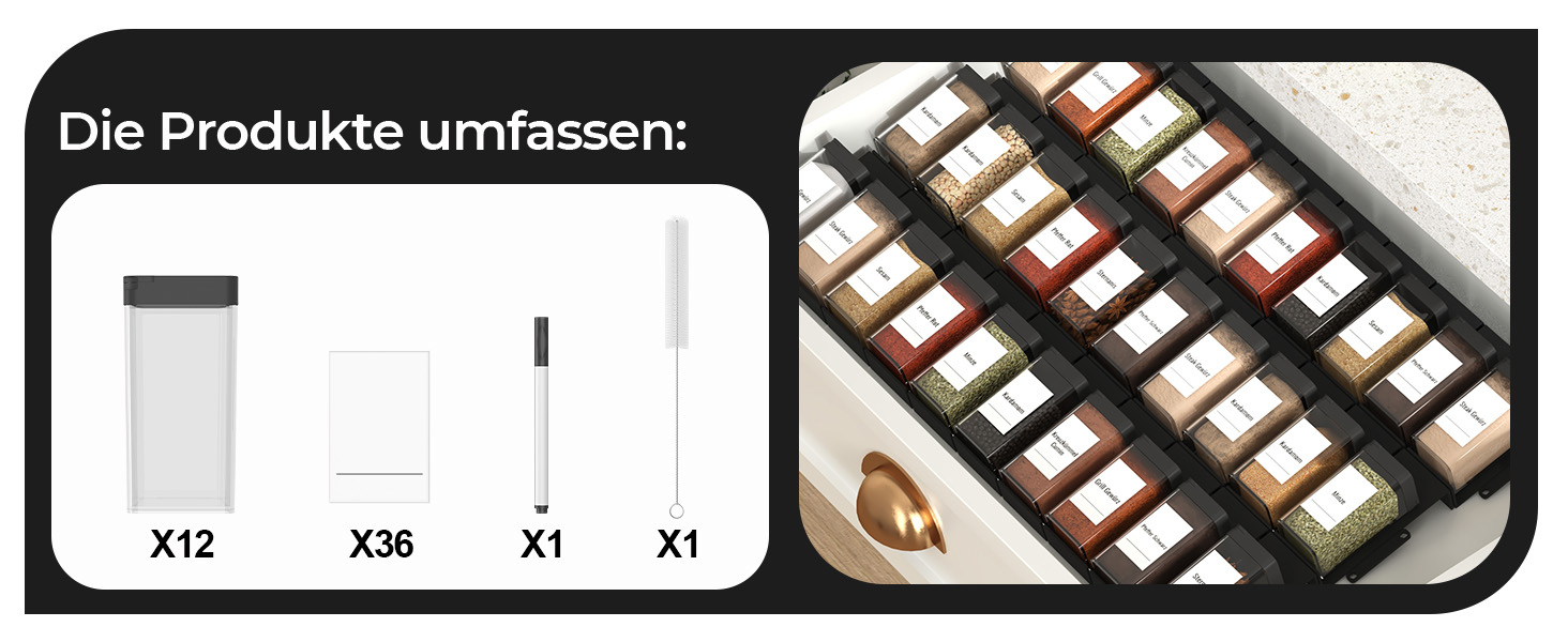 Набір баночок для спецій кутовий 12 шт. 120 мл з кришкою, чорний, з дозатором та 120 етикетками