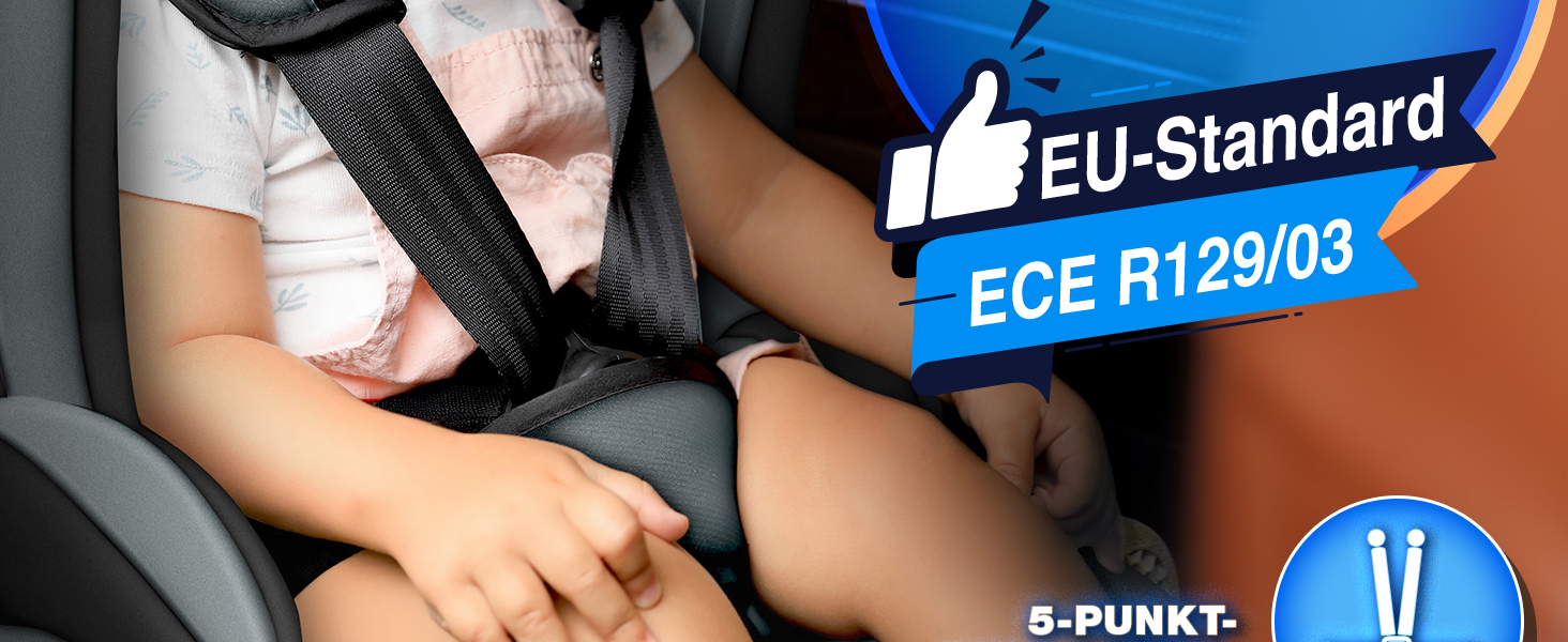 Автокрісло KIDUKU® 9-36 кг (1-12 років) з підкладкою - Автомобільне крісло ECE R129/03, Група 1/2/3, чорне