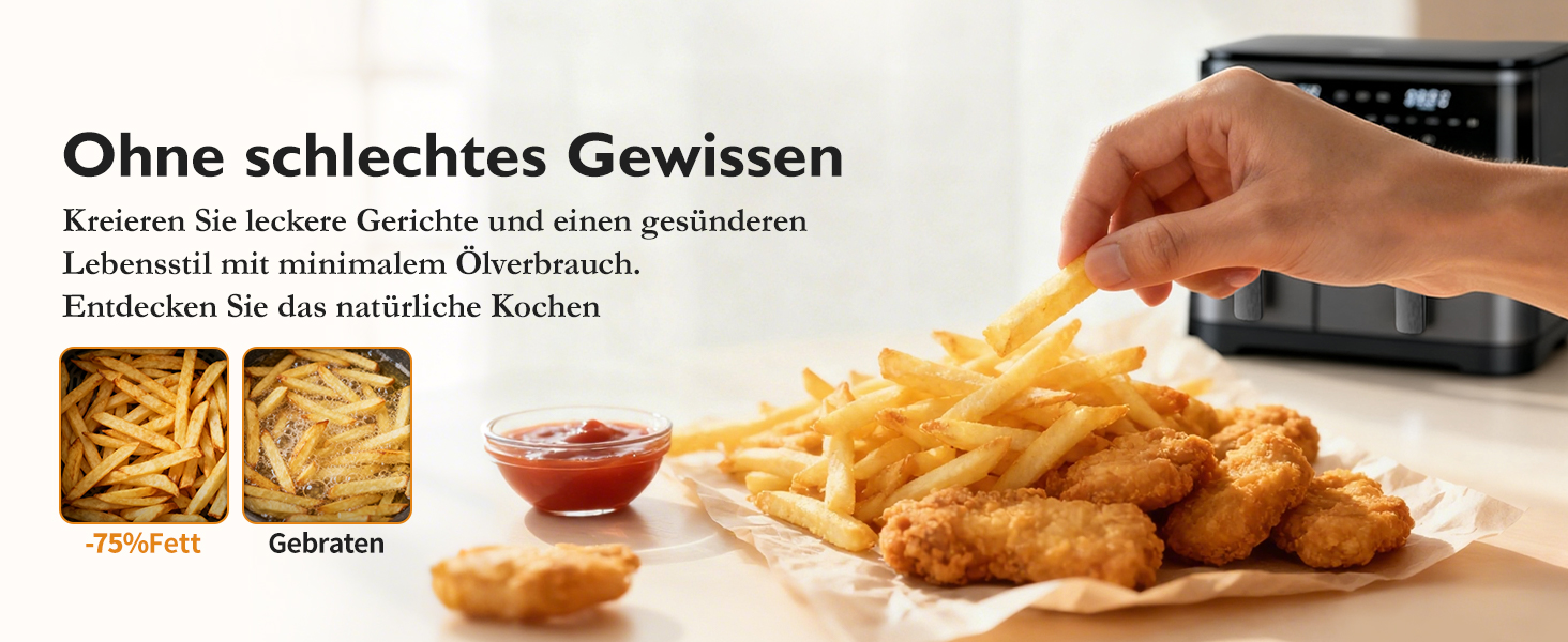Фритюрниця без олії з підсвічуванням та нагадуванням про струшування, антипригарне покриття, 30-200°C, 78 рецептів, 8-в-1, тиха фритюрниця (11 л)